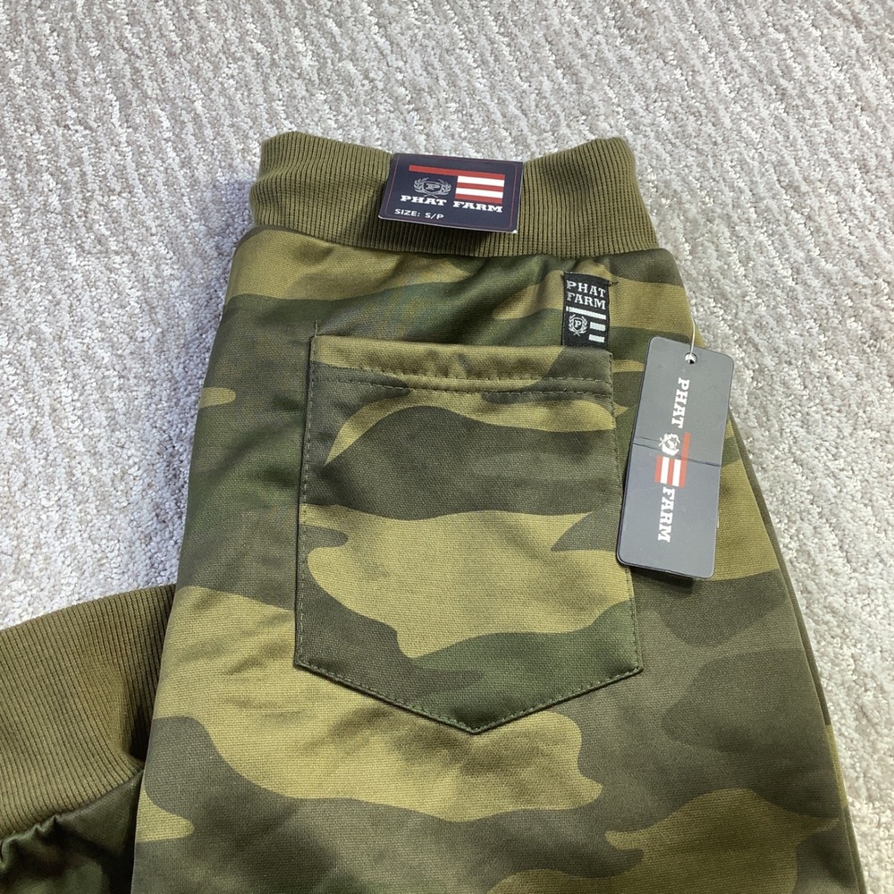 Phat Farm Mens Army Camo Joggers Tapered Fleece Pants Green Size Small NWT‎